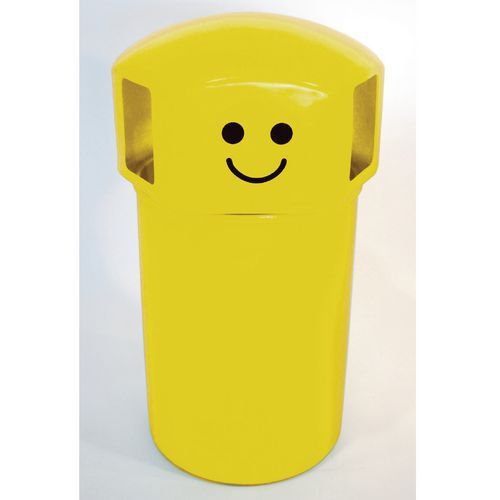 145L Hooded top litter bin with smiley face logo - Yellow