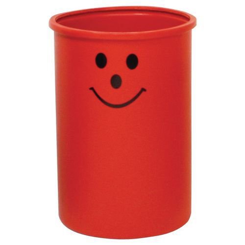 Open top waste bin with smiley face logo - Red