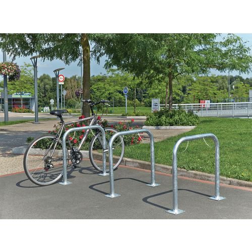 Galvanised Sheffield cycle stands, surface mounted