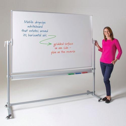 Revolving mobile double sided whiteboards - 1200 x 1200mm, magnetic