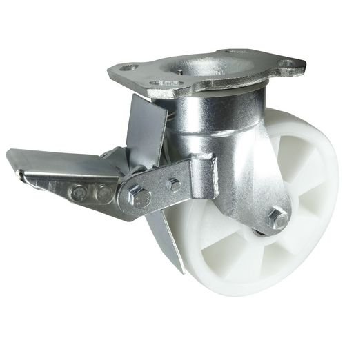 Heavy Duty Fabricated Steel Braked Castor, 250mm Nylon Wheel