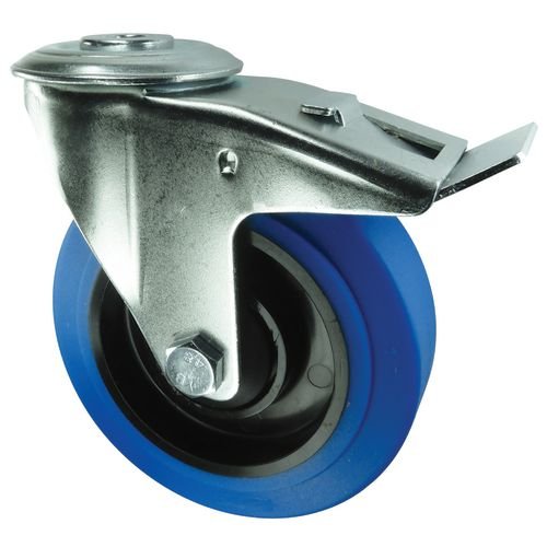 Medium Duty Pressed Steel Braked Castor, 80mm Rubber Tyred Wheel