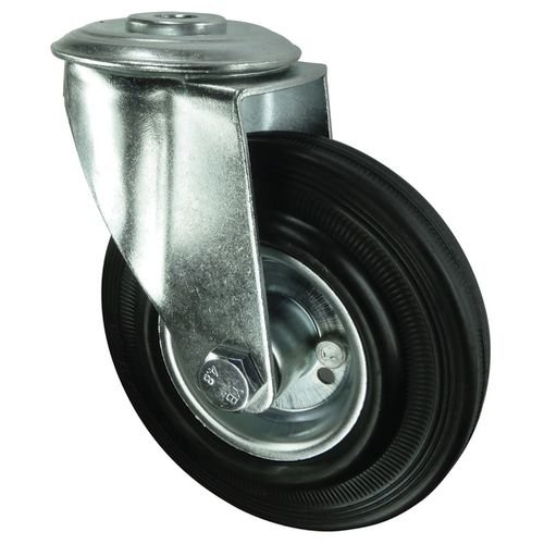 Medium Duty Pressed Steel Swivel Castor, 80mm Cushion Rubber Tyred Wheel