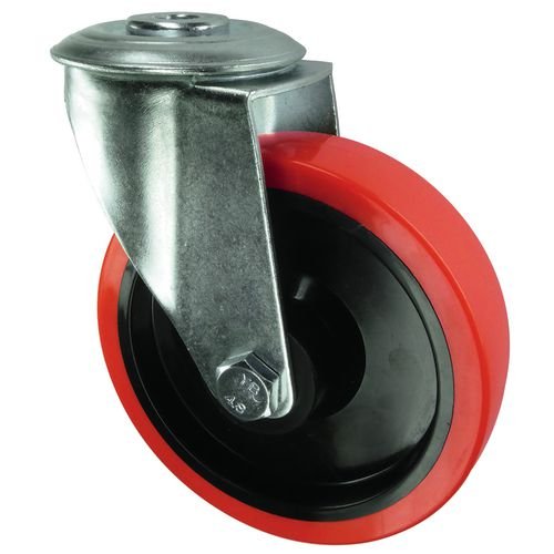 Medium Duty Pressed Steel Swivel Castor, 80mm Polyurethane Tyred Wheel
