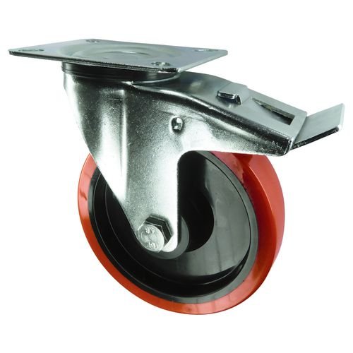 Medium Duty Pressed Steel Swivel Castor, 160mm Polyurethane Tyred Wheel