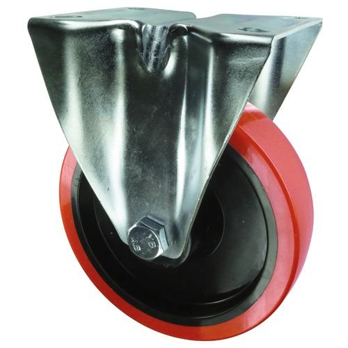 Medium Duty Pressed Steel Fixed Castor, 160mm Polyurethane Tyred Wheel