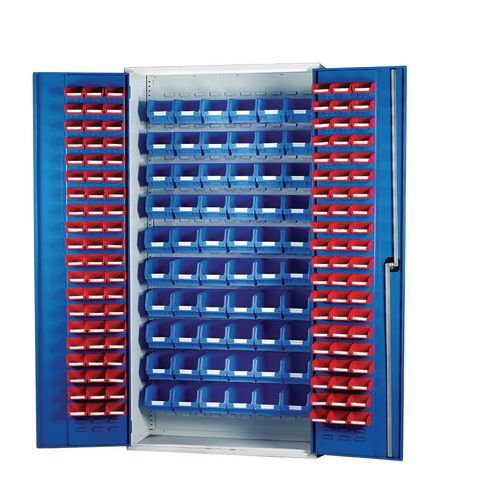 Louvre panel cabinets with small parts bins