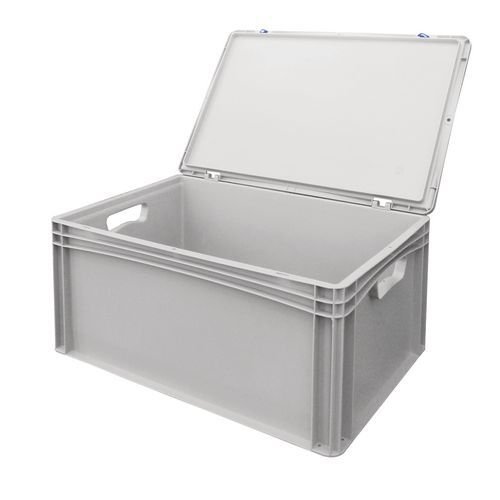 Euro stacking containers with attached lids