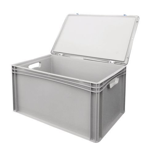 Euro stacking containers with attached lids