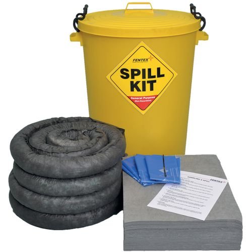 90 Litre G/Purpose Spill Kit In Round Yellow Bin