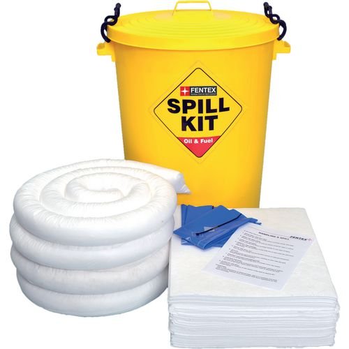 90 Litre Oil & Fuel Spill Kit In Round Yellow Bin