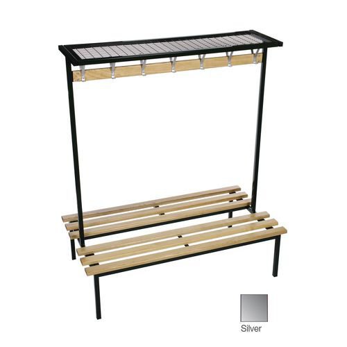 Evolve duo bench with mesh top shelf 3000 x 800mm 28 hooks - 3 uprights - silver