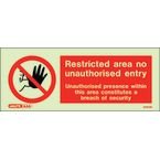 Restricted Area No Unauthorised Entry Breach of Security 80 X 200 mm - Rigid Plastic