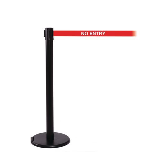 Wheeled retractable belt barrier with printed message - set of 2