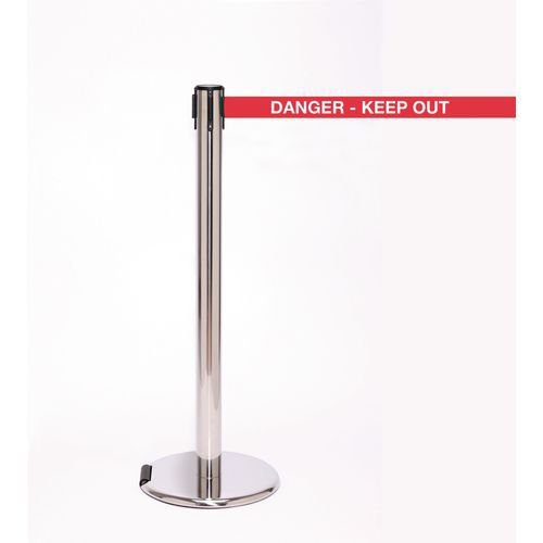 Wheeled retractable belt barrier with printed message - set of 2