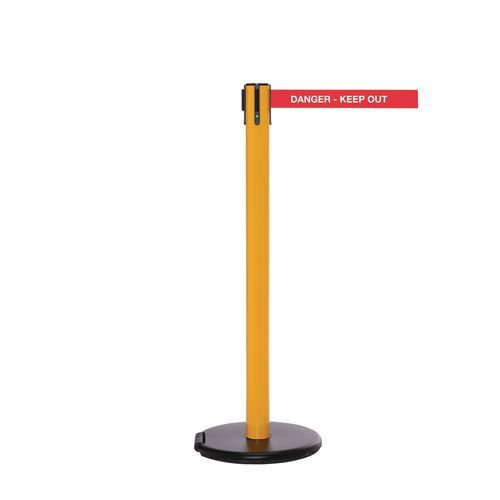 Wheeled retractable belt safety barrier with printed message - set of 2