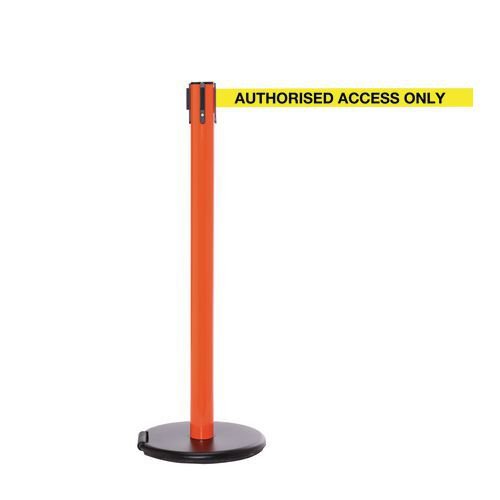 Wheeled retractable belt safety barrier with printed message - set of 2