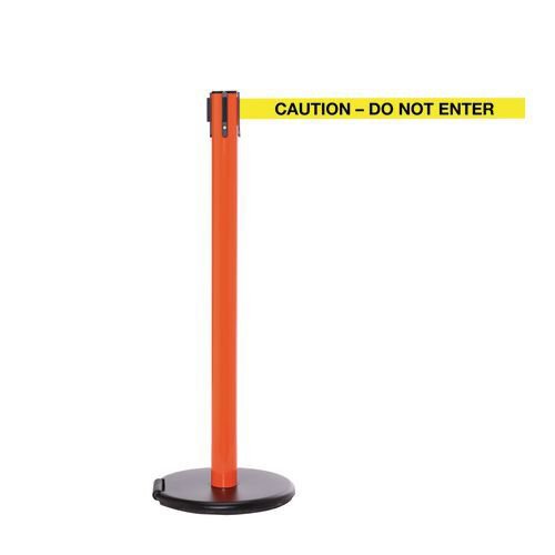 Wheeled retractable belt safety barrier with printed message - set of 2