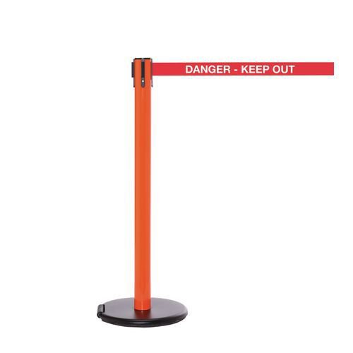 Wheeled retractable belt safety barrier with printed message - set of 2