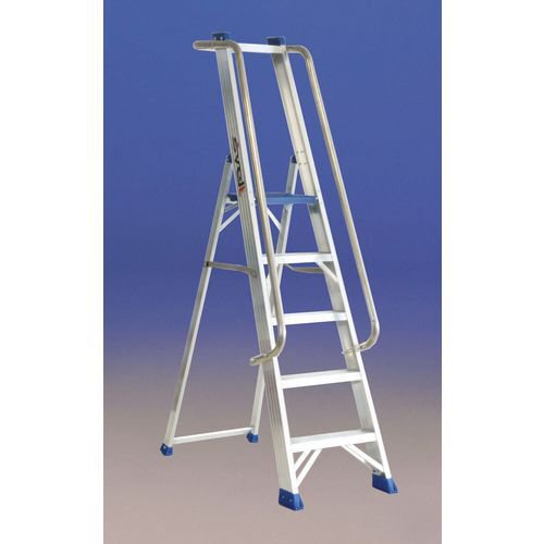 Heavy duty platform step with handrails and tool tray
