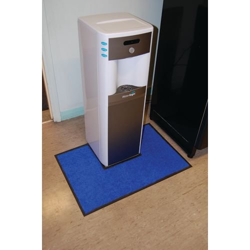 Navy-Blue Water-Kooler Mat. Shaped For Water Dispenser.