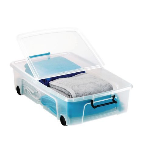 Clear containers with secure folding lids - 35L low profile with wheels