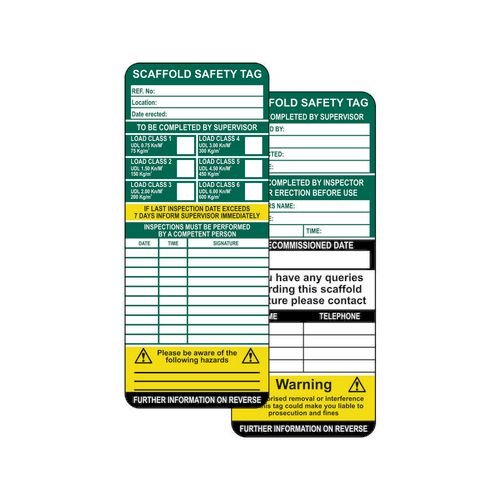 Scaffold Safety Tag Inserts (Pack Of 50)