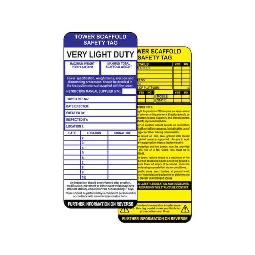 Tower Scaffold Safety Tag Inserts (Pack Of 50)