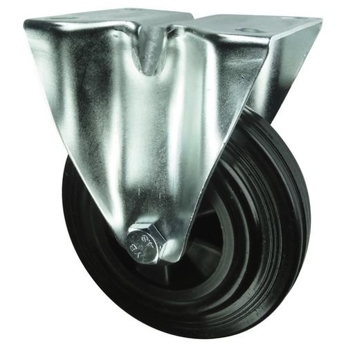 Medium Duty Plate Fixing Pressed Steel Fixed Castor, 160mm Rubber Tyred Wheel