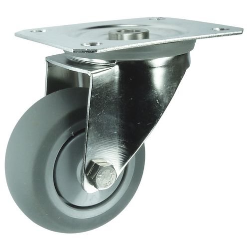 Plate Fixing Stainless Steel Swivel Castor, 125mm Grey Rubber Tyred Wheel