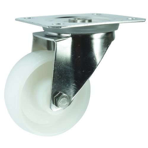 Plate Fixing Stainless Steel Swivel Castor, 80mm Nylon Wheel