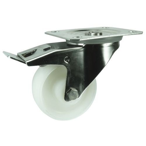 Plate Fixing Stainless Steel Braked Swivel Castor, 125mm Nylon Wheel