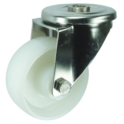 Single Hole Fixing Stainless Steel Swivel Castor, 80mm Nylon Wheel