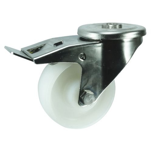 Single Hole Fixing Stainless Steel Braked Swivel Castor, 125mm Nylon Wheel