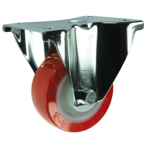 Plate Fixing Stainless Steel Fixed Castor, 80mm Poly Tyred Wheel