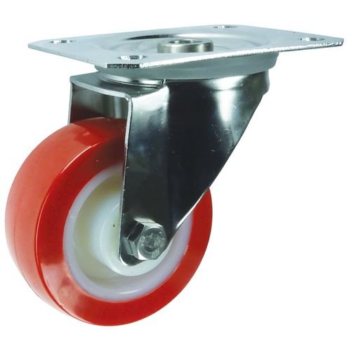 Plate Fixing Stainless Steel Swivel Castor, 125mm Poly Tyred Wheel