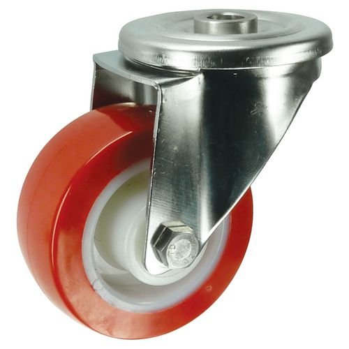 Single Hole Fixing Stainless Steel Swivel Castor, 80mm Poly Tyred Wheel