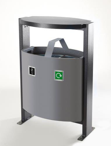 Steel twin litter recycling bin with hood