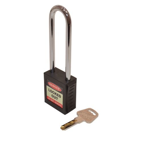 Safety Lockout Padlocks Long Shackle - Black (Each)