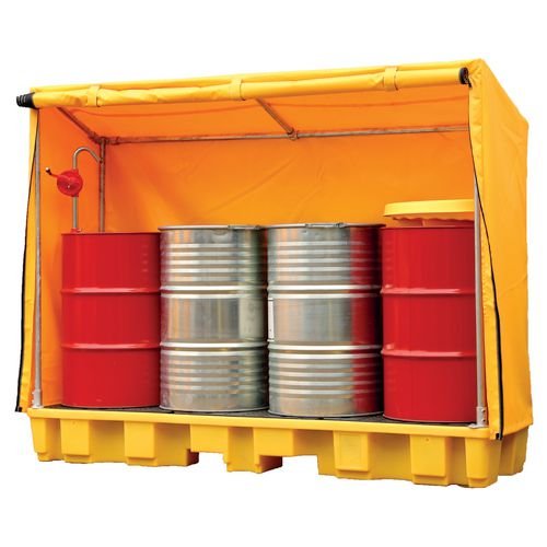 4 Drum In-Line Spill Pallet With Framed Cover (Self Assembly)