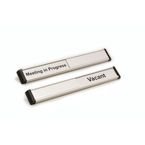 Door Slider 220 mm X 30 mm Silver Anodisedwith Black Text Meeting in Progress / Vacant