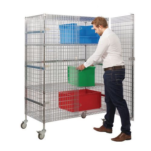 Lockable security cage wire shelf trolleys with deep shelves