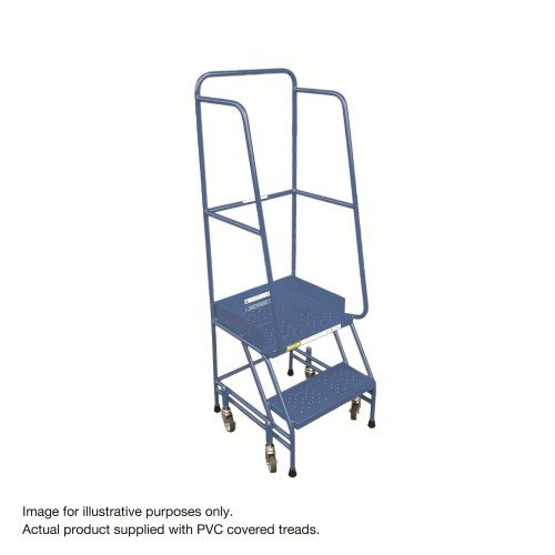 Narrow-Aisle 2 Tread Mobile Step Double Handrail, Pvc Treads, No Brake Handle