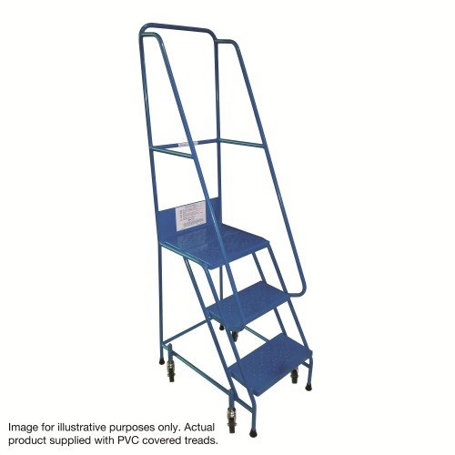 Narrow-Aisle 3 Tread Mobile Step Double Handrail, Pvc Treads, No Brake Handle