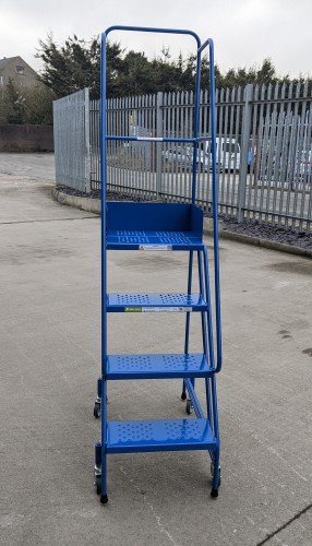 Narrow-Aisle 4 Tread Mobile Step Double Handrail, Metal Treads, No Brake Handle