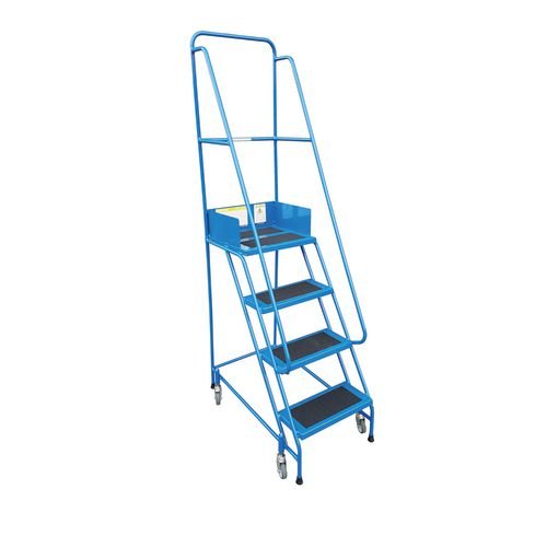 Narrow-Aisle 4 Tread Mobile Step Double Handrail, Pvc Treads, No Brake Handle