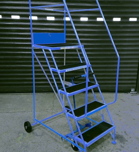 Narrow-Aisle 5 Tread Mobile Step, Double Handrail, Pvc Treads.