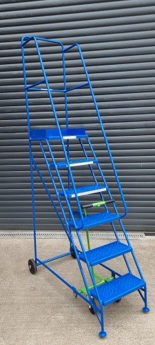 Narrow-Aisle 6 Tread Mobile Step, Double Handrail, Metal Treads.