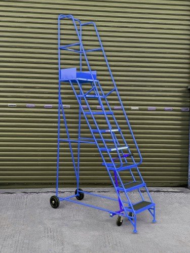 Narrow-Aisle 8 Tread Mobile Step, Double Handrail, Pvc Treads.