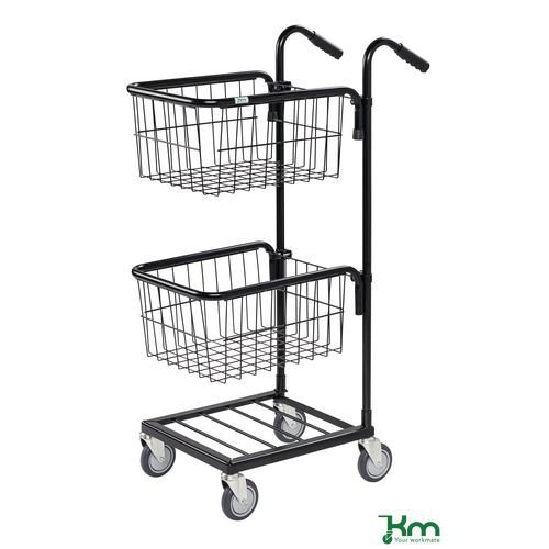 Adjustable mini mail distribution trolley with 2 baskets, black